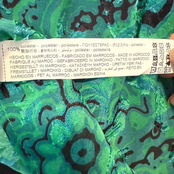 NWT Zara Green Paisley Ruffled Neck  Jacquared Long Sleeve Blouse Size XS - Picture 10 of 12